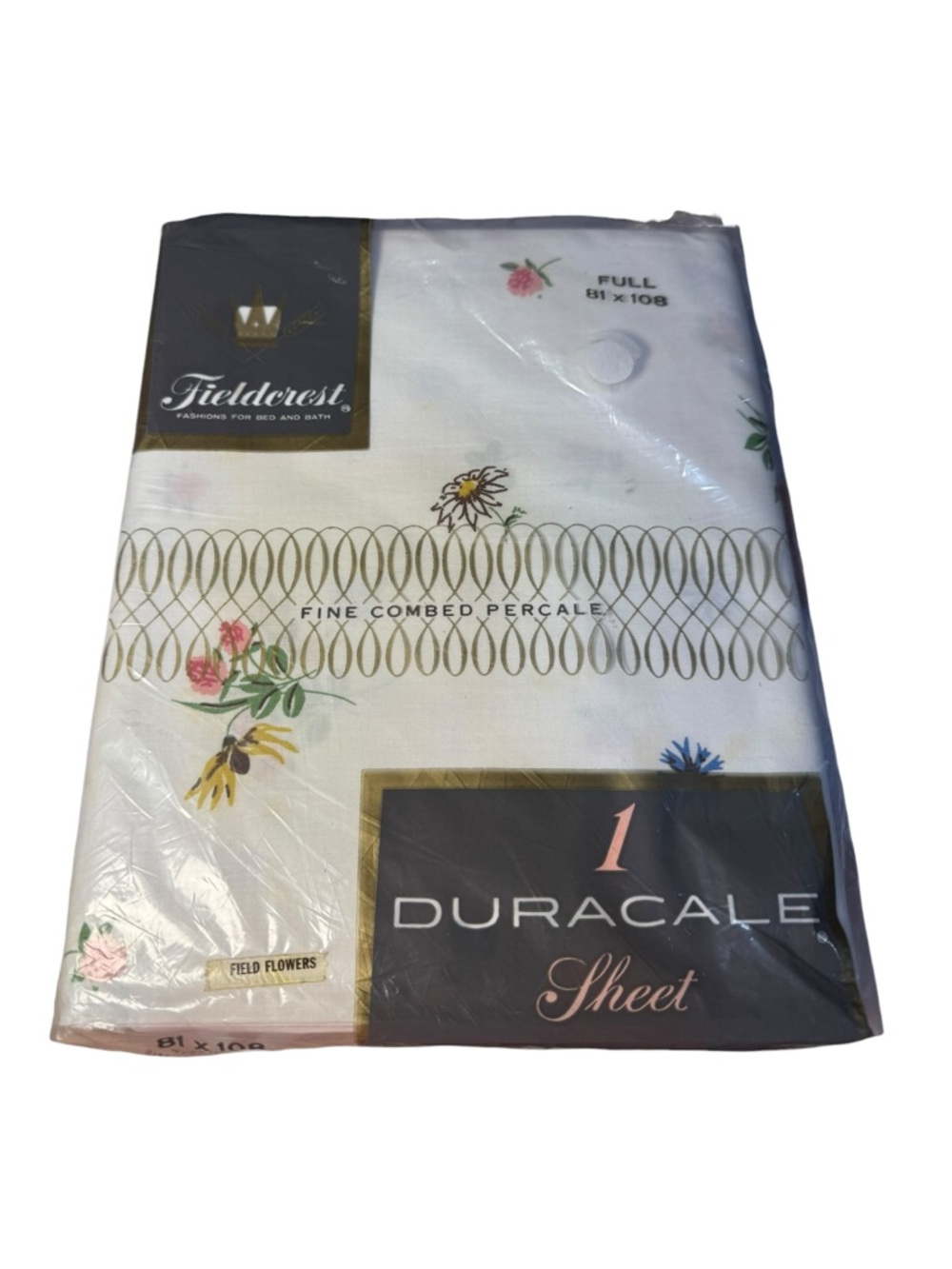 Vintage Fieldcrest Duracale Full Flat Sheet 81x108 Floral Field Flowers NOS